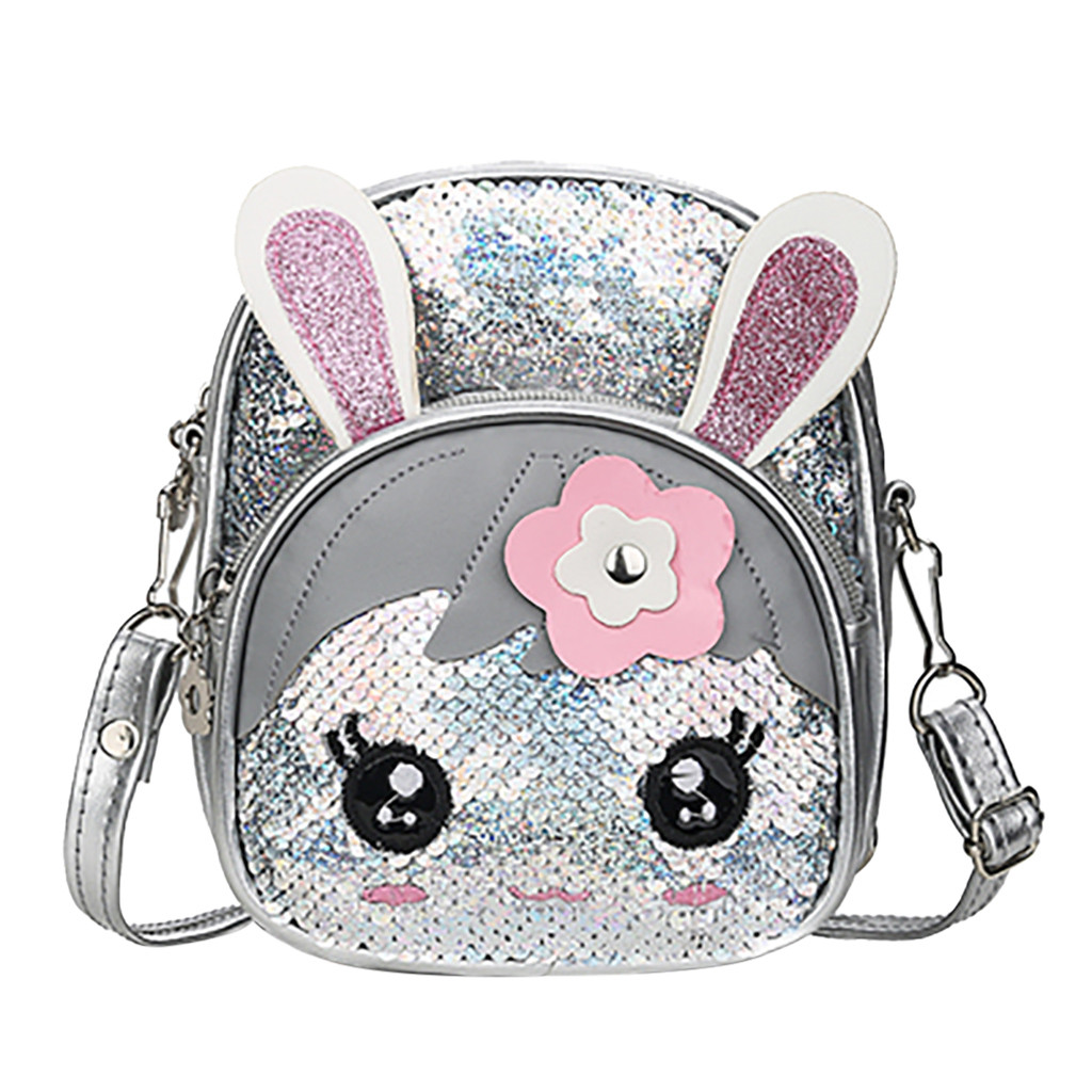 3D Cartoon School Bag Children Blinking Sequins Backpack Wild Cute Rabbit Ear Backpack детский рюкзак: F