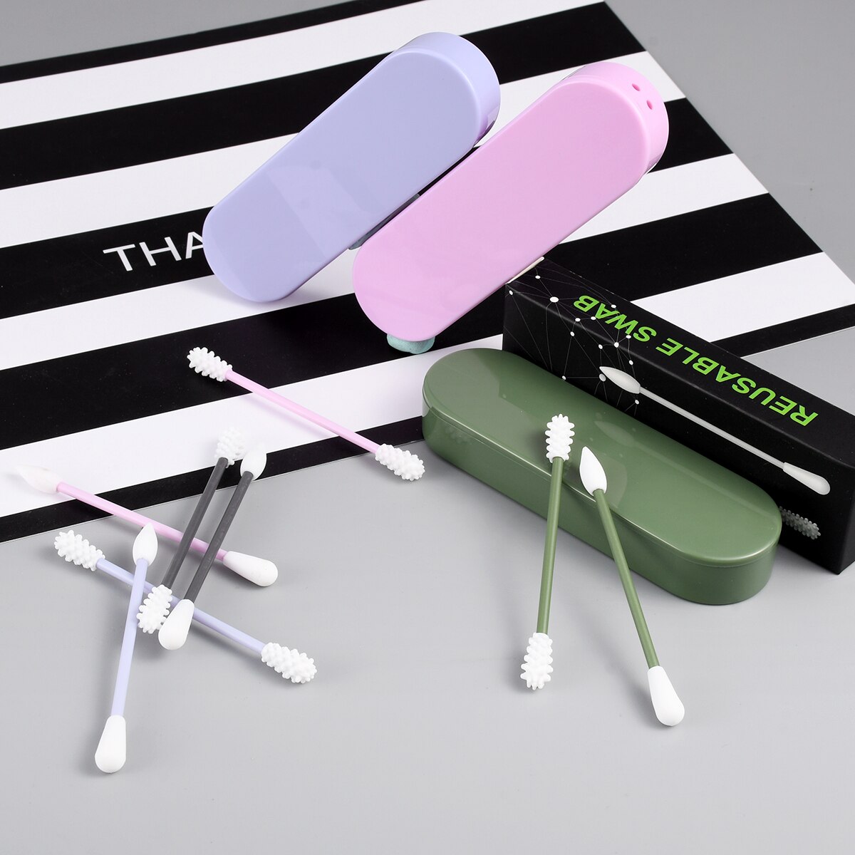 Reusable Cotton Swab Washable Safety Silicone Cotton Bud Ear Cleaning Cotton Bud Pins Double Head Silicone Makeup Cotton Swabs