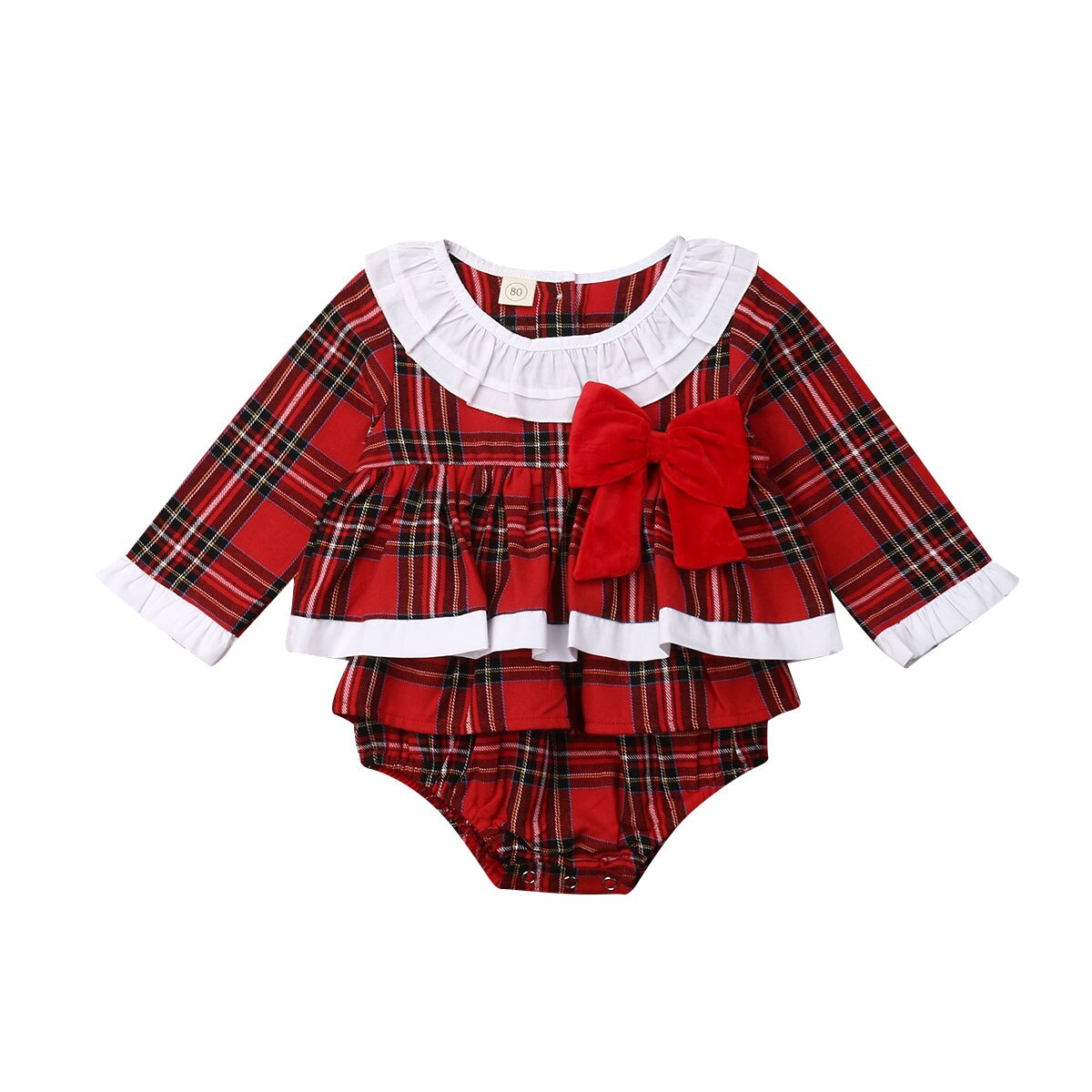 Toddler baby pige jul romper kjole bodysuit plaid outfit tøj: 6 to 12m