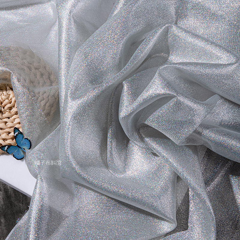 Gradiënt Organza Zijden Gordijn Gouden Bruiloft Kleuterschool Kleding Jurk Creatieve Podiumstof Achtergrondstof: Black