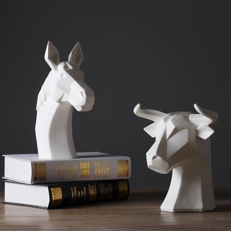 Tête de cheval abstraite en céramique blanche, Sculpture d'animal, pour la décoration de la maison, accessoires, mobilier d'exposition de salon