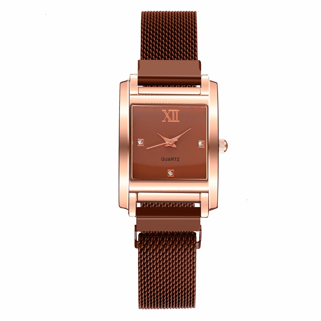 Vrouwen Vierkante Case Vorm Roma Dimond Dial Horloge Luxe Dames Magneet Gesp Band Quartz Horloges Voor Klok
