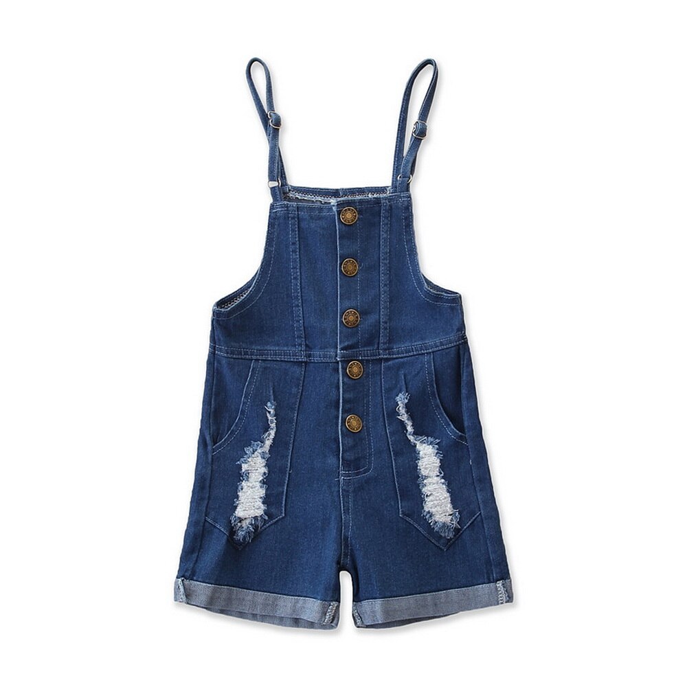 Bambino del bambino del Denim Delle Ragazze Tute E Tute Da Palestra 2020 di Modo Tasche Shorts Tute E Tute Da Palestra Per I Bambini Summmer Pulsante Denim Tute Dei Bambini Casual D30: 6T
