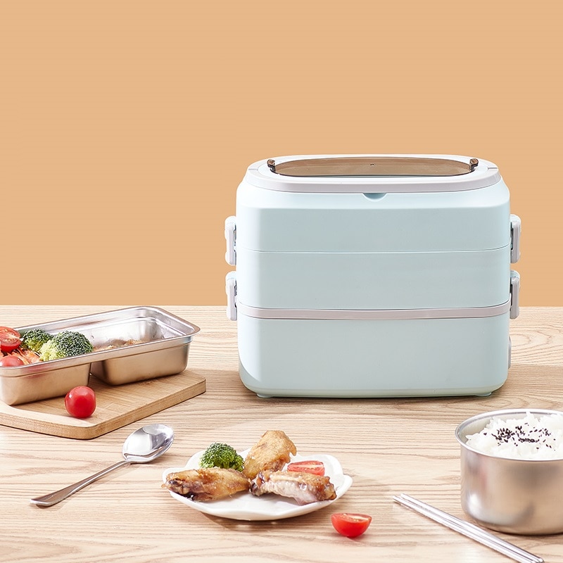220V 2 Layers Electric Meals Food Heating Box Mini Portable Electric Rice Cooker Steaming Cooking Machine For Office School