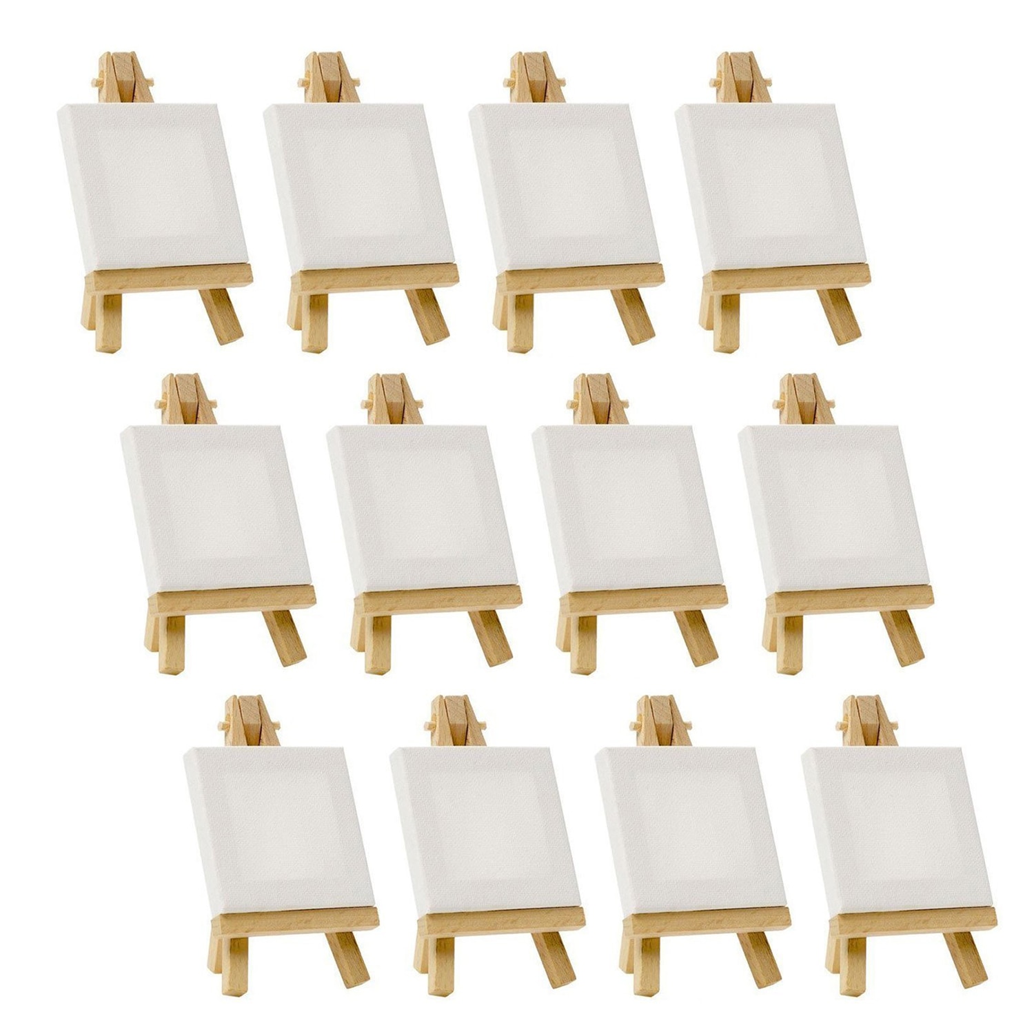 Artists 3 inch x3 inch Mini Canvas & 5 inch Mini Easel Set Painting Craft Drawing - Set Contains: 12 Mini Canvases & 12 Mini E