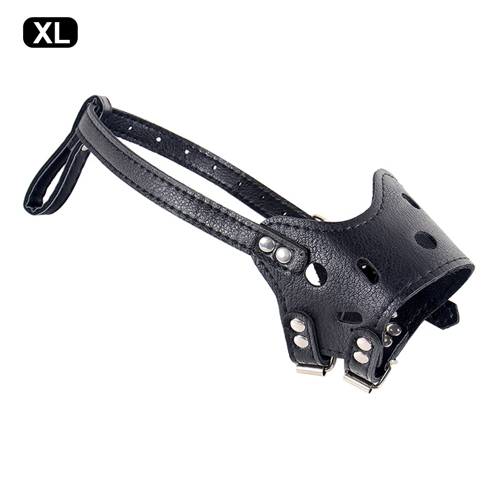 Cuero de la PU perro bozal ajustable transpirable Mascarilla Anti ladrar morder masticar seguridad suave bozales formación para pequeñas perros grandes de la boca: Black / L