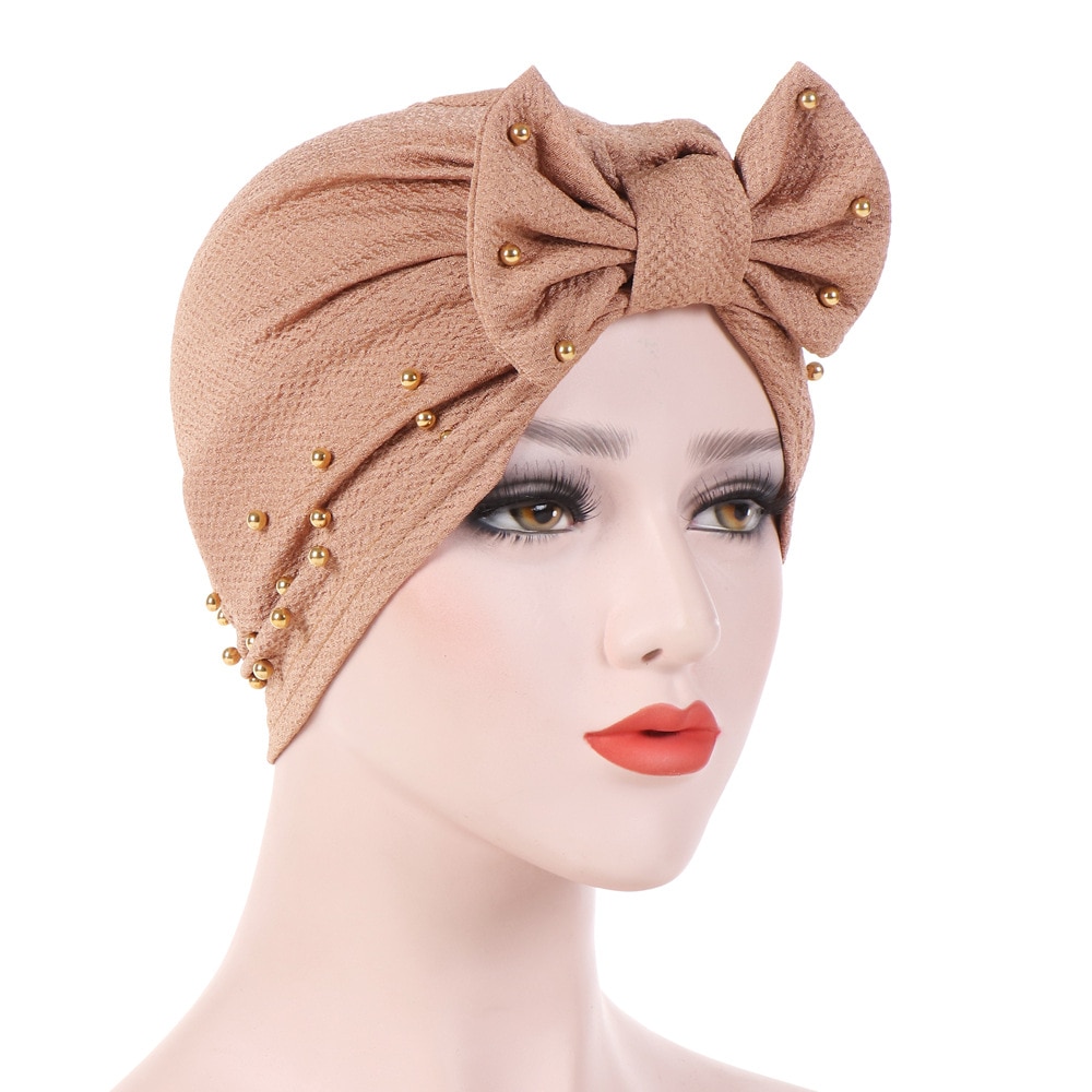 Turban musulman uni pour femmes, casquette indienne avec nœud élastique