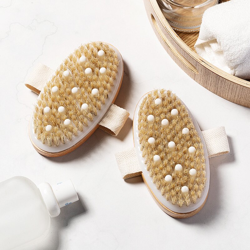 Hemu-cepillo de pelo de cerdo para masaje, artículos de tocador, cepillo de baño de pelo de cerdo Natural, suministros de baño, cepillo de mano: A