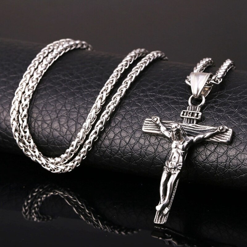 Religious Jesus Cross Necklace for Men Gold and cute Cross Pendent with Chain Necklace Jewelry for Men