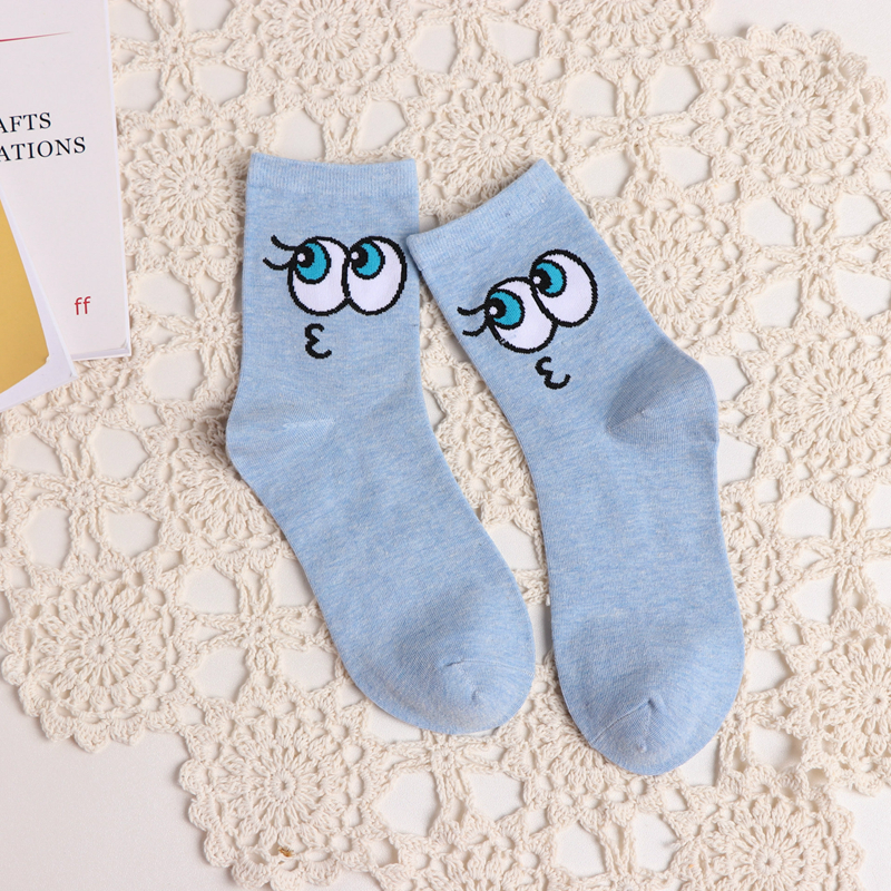 UN Paio di Occhi Belli di Disegno del Tubo Medio Femminile Calzini E Calzettoni Personalità Unica Grandi Occhi Del Fumetto del Cotone Puro delle Donne Calzini E Calzettoni: 02