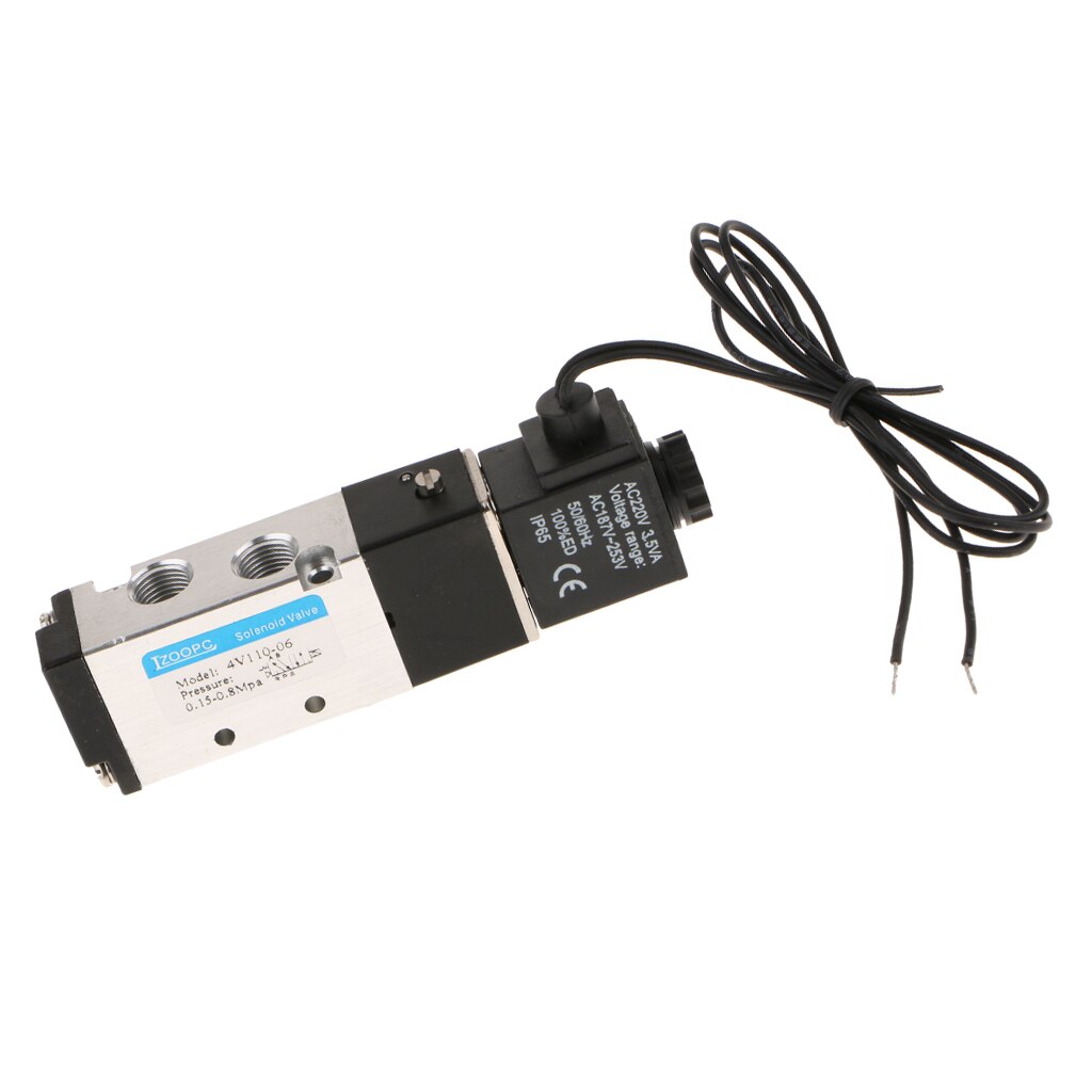 4V110-06 Series Pneumatic Air Control Solenoid Valve DC220V 5 Way 2 Position 5/2 Way PT1/4'' Internally Piloted Acting