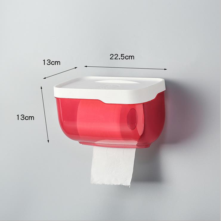 Wall-Mounted Tissue Box, Bathroom Waterproof Toilet Paper Holder, Paper Towel Box Organizer Household: Red