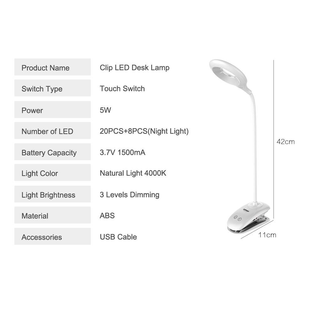 LED Flexo Desk Lamp Table Lamp USB Rechargeable LED Portable Clip-On Touch Touch Switch Study Read Office Student Table Light