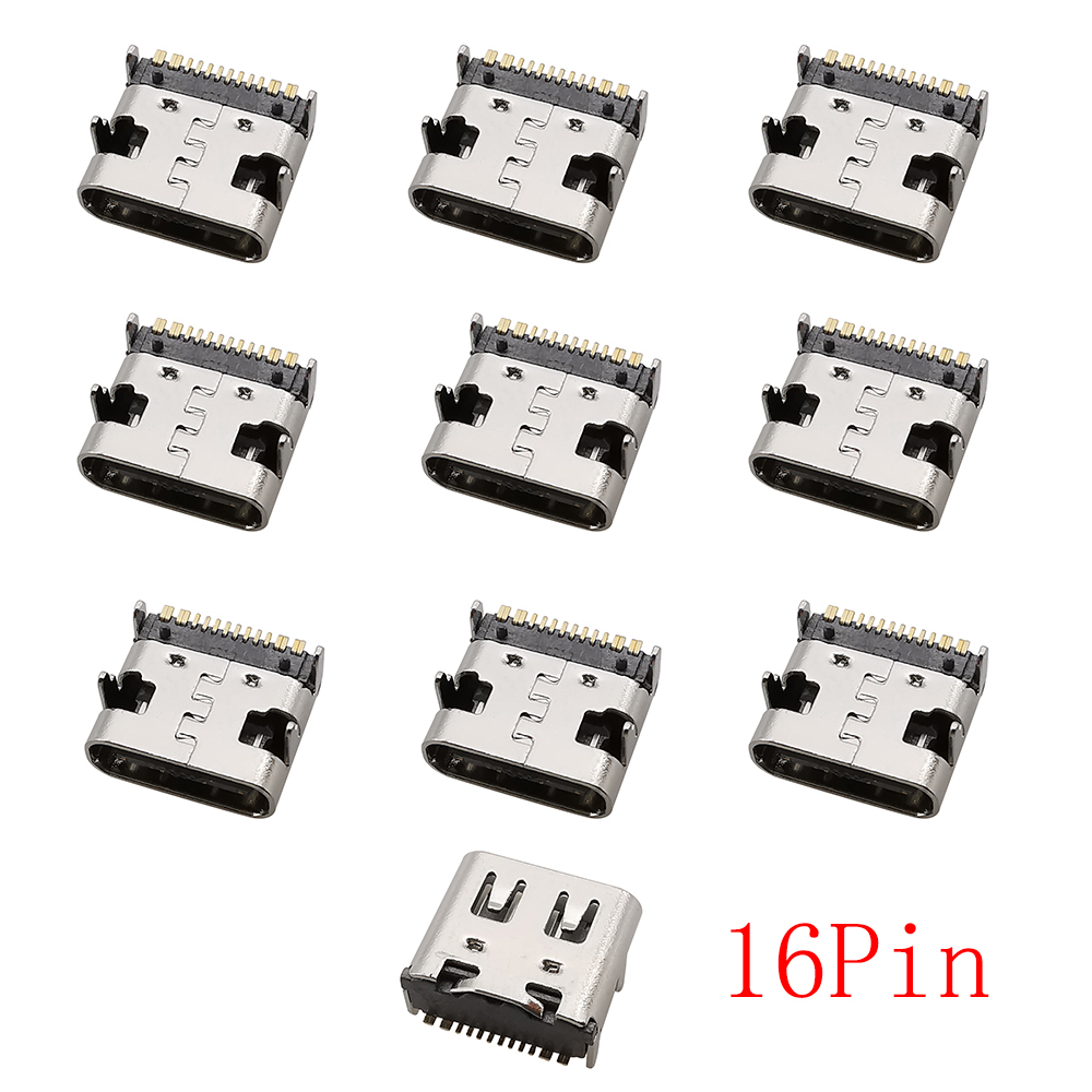 Connecteur USB Type C femelle, 2/6/16/24 broches, prise SMD SMT type-c, Port de chargement pour le soudage de PCB, adaptateur de réparation, bricolage, 10 pièces: green