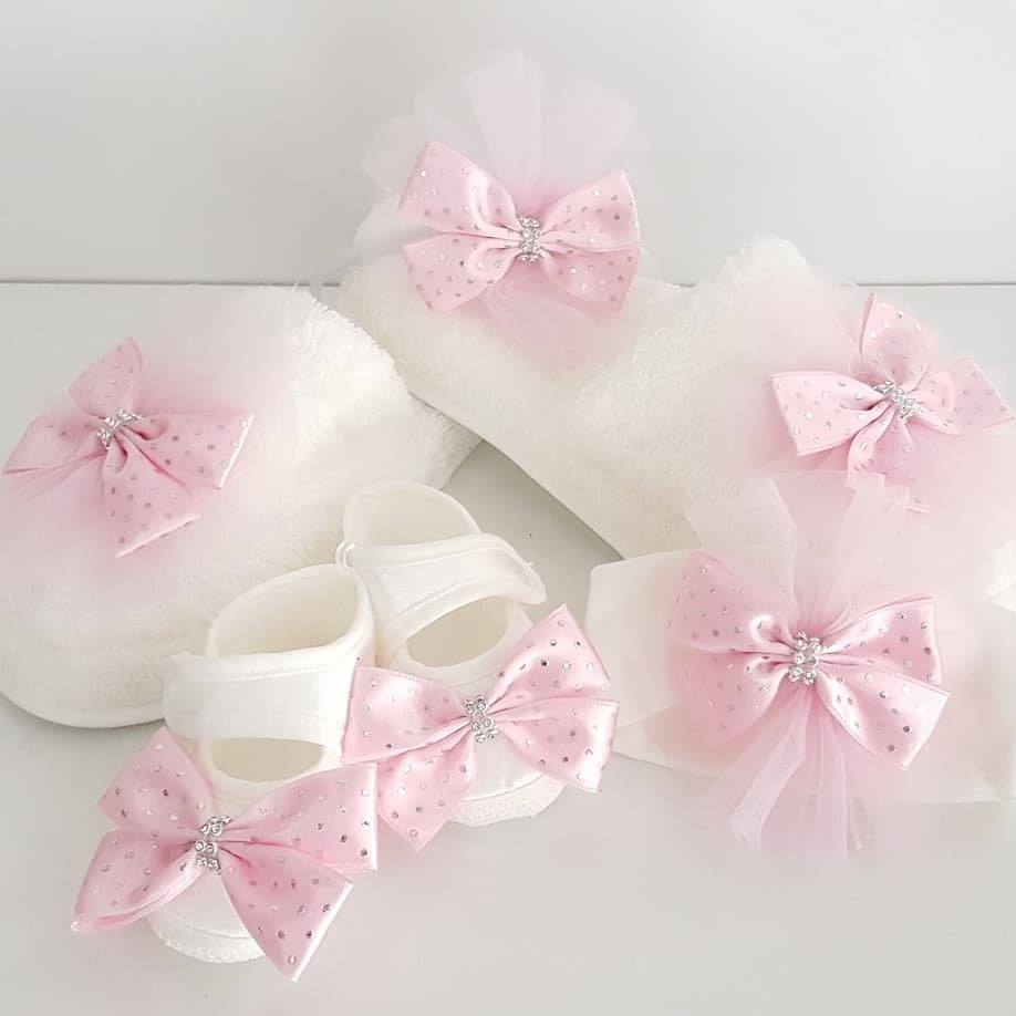 Zirconia Ruches Gaas Roze Lint Met 4 Stuks Puerperale Set