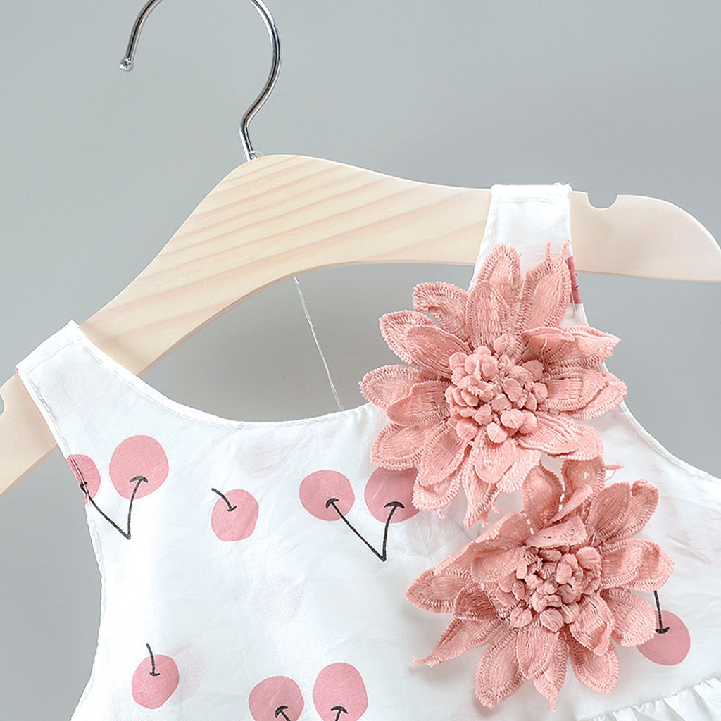 2PCS Toddler Kid Baby Girl Dress Cherry Fruit Printed Flower Dresses For Girl+Hat Summer Outfits Set vestido infantil