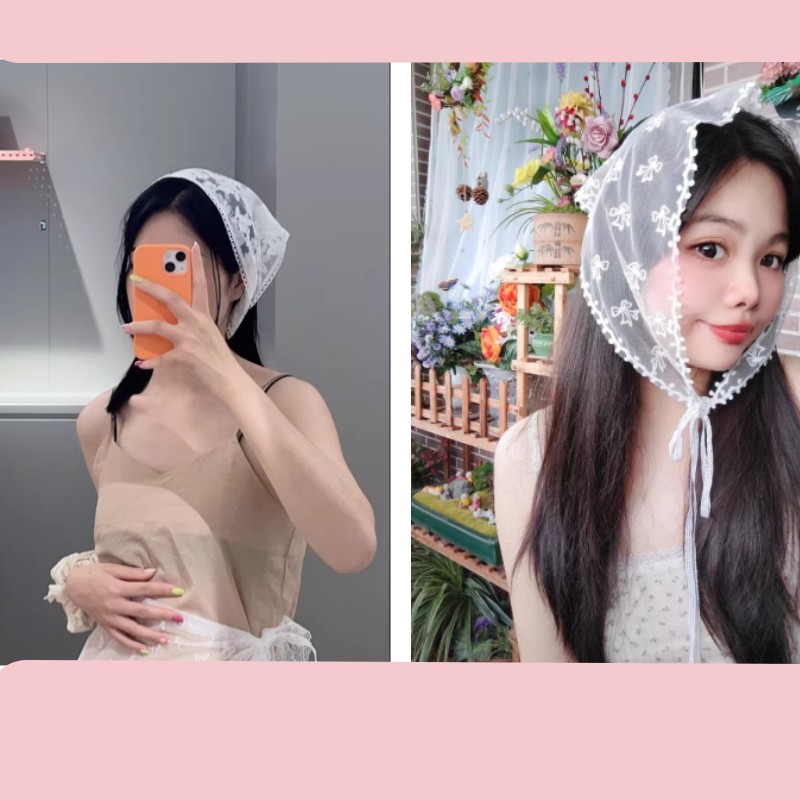Sommer hvid vævet blomster blonde hårtørklæde wraps kvinder retro trekant hovedtørklæde hat rejse foto pandebånd hårtilbehør ins