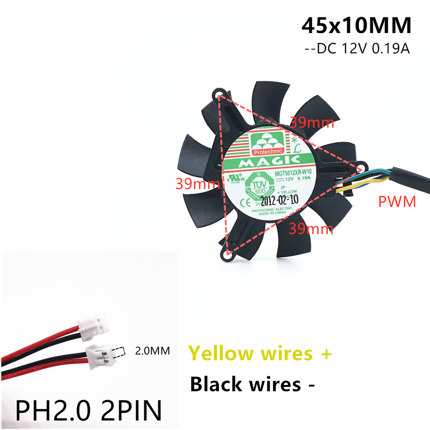 MDA5012LR-A10 MGT5012XR-W10 Ultra Stille 5010 Videokaart Fan Blade 45Mm Diameter 39Mm Hole Pitch 12V 0.1A 2pin: MGT5012XR-W10 2pin