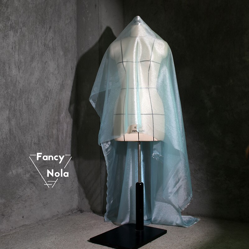 Hilo de cristal de tul azul claro, 145cm de ancho, perspectiva brillante, vestido de Organza para boda, Tejido de gasa de Artesanal, CG085