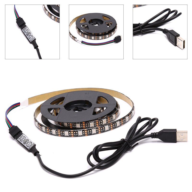 USB LED Strip Light White TV Backlight Lamp Self Adhesive Flexible Tape Wires
