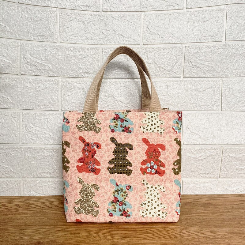 Sac à Lunch isotherme en toile pour femmes et enfants, motif fonctionnel, Portable, isolé, chat mignon, nourriture thermique, pique-nique: D