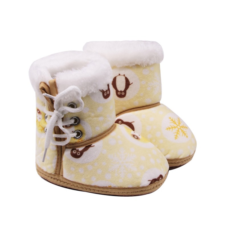 Botas de invierno para bebé, botas para niña, suaves, cálidas, copo de nieve, estampado de pingüinos, zapatos de algodón con lazo lateral para bebé