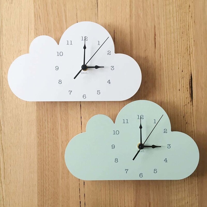 Nordic Rain Wall Clock Cute Cloud With Rainbow Rain Shape Baby Room Kids Girls Wood Mute Timepiece Watch Bedroom 2022