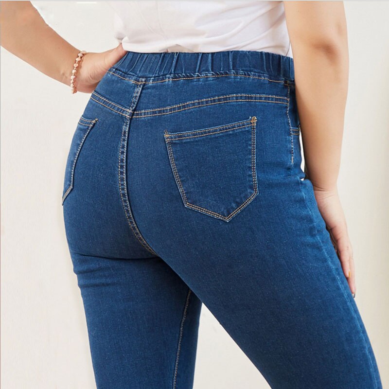 Plus Size Kleding L-6XL Vrouwen Elastische Taille Jeans Hoge Taille Skinny Bochtige Denim Mom Jeans Toevallige Potlood Broek Dame broek