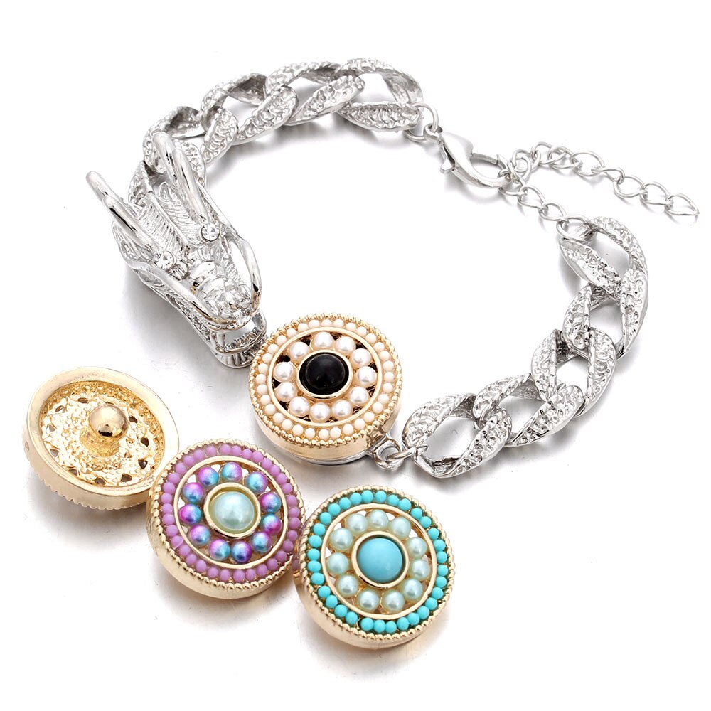 18mm Snap Jewelry DIY Bracelet Dragon Crystal Snap Button Bracelet Bangle Simple Cuff Bracelet for Men Women
