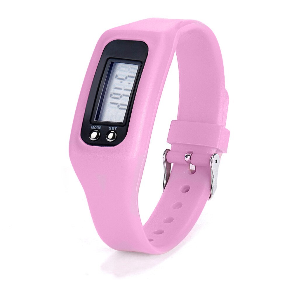 Children Silicone Digital LCD Pedometer Distance Calories Counter Sport Watch: Pink