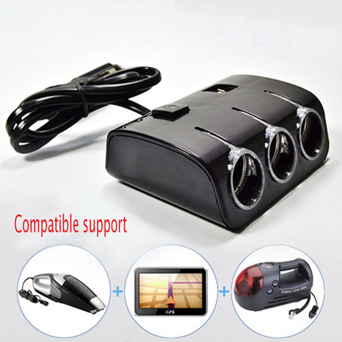 Dewtreetali 3 stopcontacten 120w auto sigarettenaansteker splitter 2 usb poorten oplader adapter met schakelaar
