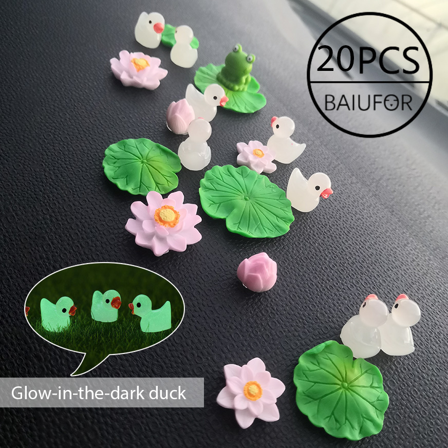 BAIUFOR pez hoja de loto pato de dibujos animados conjunto terrario acuario figuritas DIY Hada jardín pecera paisaje miniatura decoración del hogar: Gris oscuro