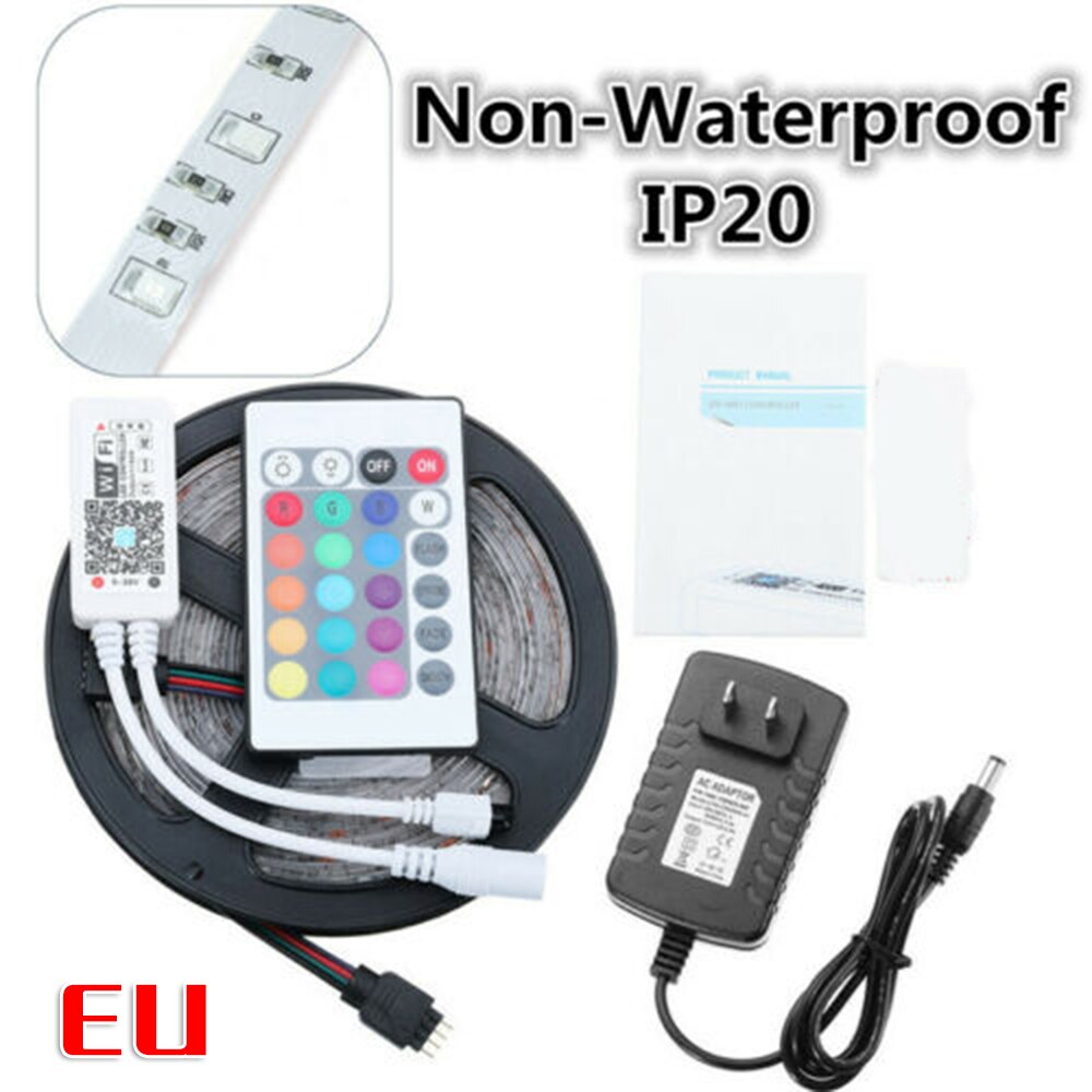 5m rgb 300 led slimme thuis wifi strip licht app-bediening waterdichte lamp voor alexa led-lichtstrip met wifi-controller lichtstrip: Ip20 eu stekkers