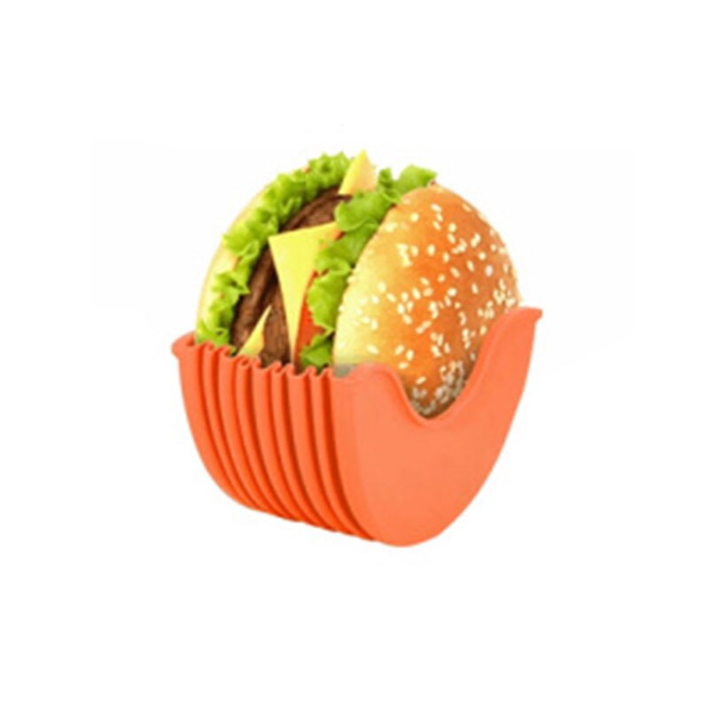 Hamburgare återanvändbara anti-smutsiga händer kiselgel smörgåsar hållare låda nötkött press patty smält hamburgare bulle skal köksredskap: Orange
