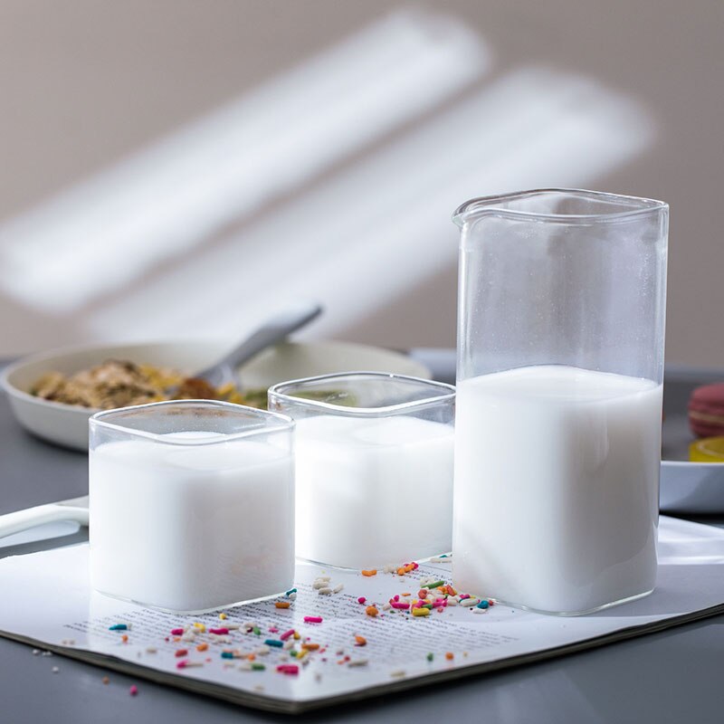 Square Glass Cup Juice Coffee Milk Dispenser Container Kitchen Drinkware High Temperature Resistant Glass