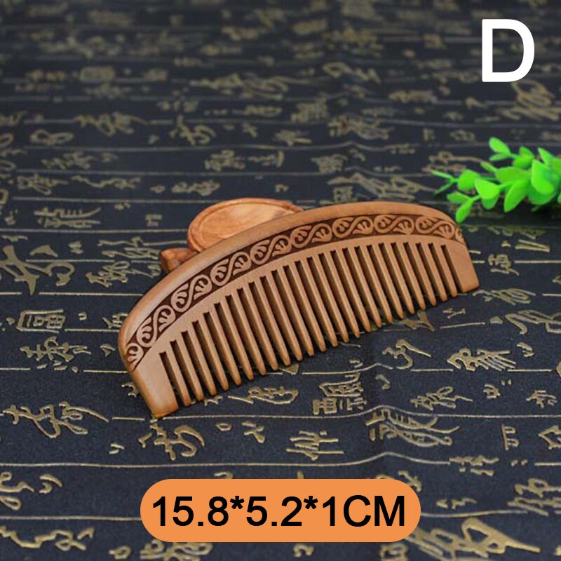 Natural Peach Solid Wood Comb Engraved Peach Wood Massage Comb Hair Care Tool Crafts Valentines Day Photo Props: 04