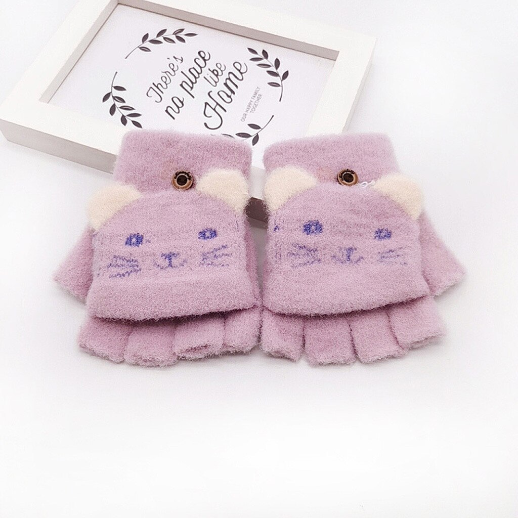 Mitaines d'hiver en laine tricotée pour -né, en velours épais pour enfants, garçons et filles, motif dessin animé, couleur Patchwork, gants chauds tricotés # C: F