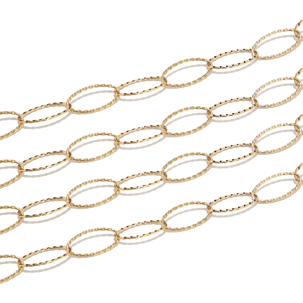 1 Meter 10mm Breedte Rvs Gold Tone Geweven Ovale Rolo Kabel Link Chain Accessoires Fit voor Sieraden Maken DIY Supplies