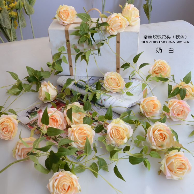 10 stk høj simulering rose blomst hoved silke blomst diy bryllup blomst væg baggrund dekoration rose  /7cm diameter silke blomst