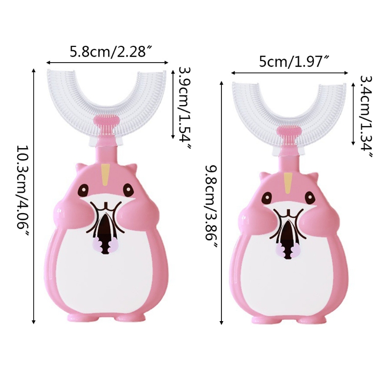 R9JD Cartoon Eekhoorn Baby Kinderen Manual Tandenborstel 360 Graden U-Vormige Tandenborstel