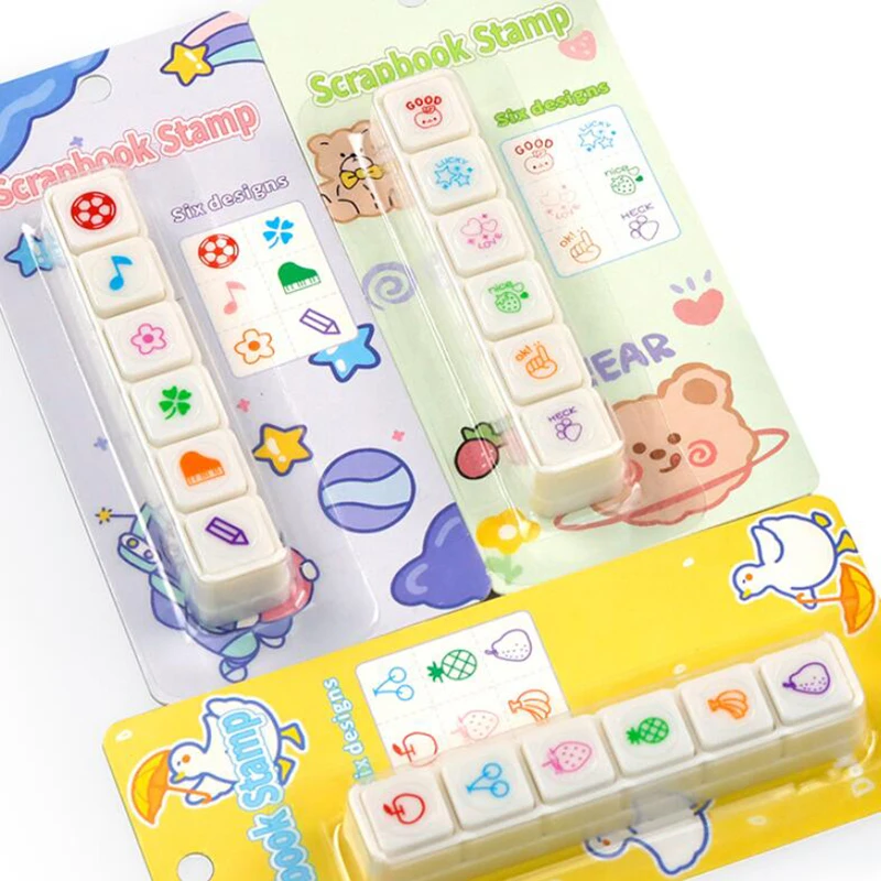 Sellos de almohadilla de tinta de prensa para niños, sellos de recompensa de tinta automática Kawaii, sello para incentivar, manualidades, papelería coreana, suministros de oficina, 6 diseños