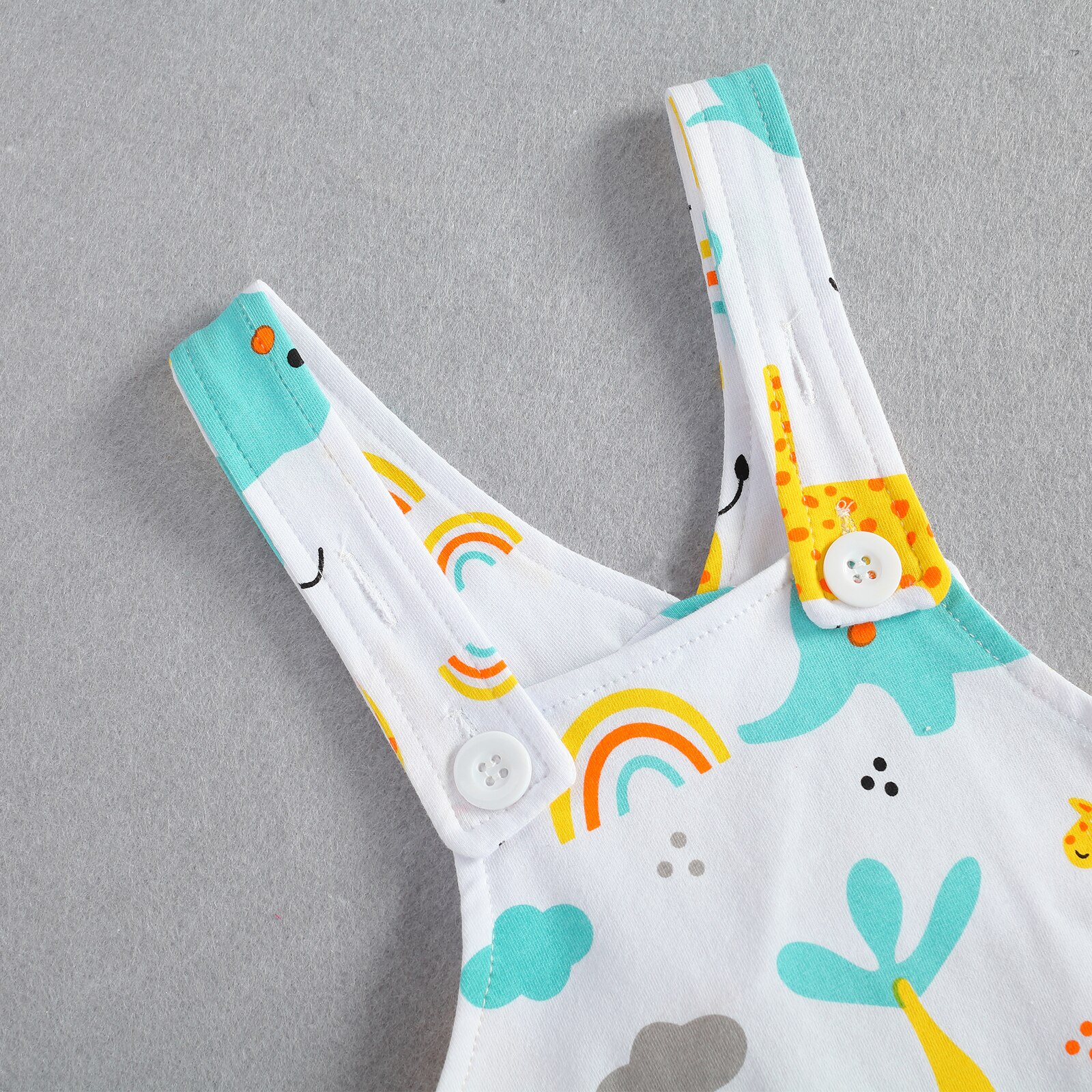 Verão respirável infantil suspender calças, bebê meninas meninos lazer estilo bonito dos desenhos animados animal impressão macacão casual