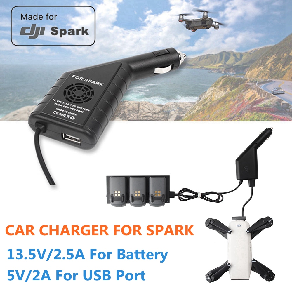 Spark 2in1 Mini Rc Quadcopter Drone Batterij Car Charger Power Adapter Voor Dji Spark Batterij Autolader Extra Usb Opladen poort
