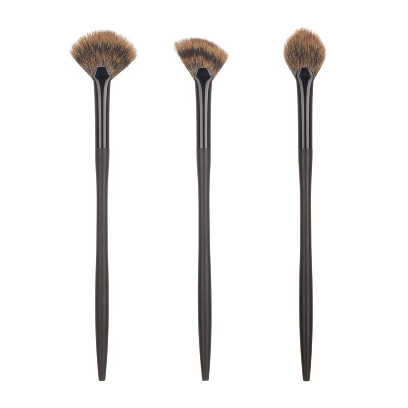 Brochas de maquillaje profesionales hechas a mano, pelo de ardilla canadiense suave, resaltador de abanico pequeño, cepillo de sombra de ojos de ébano