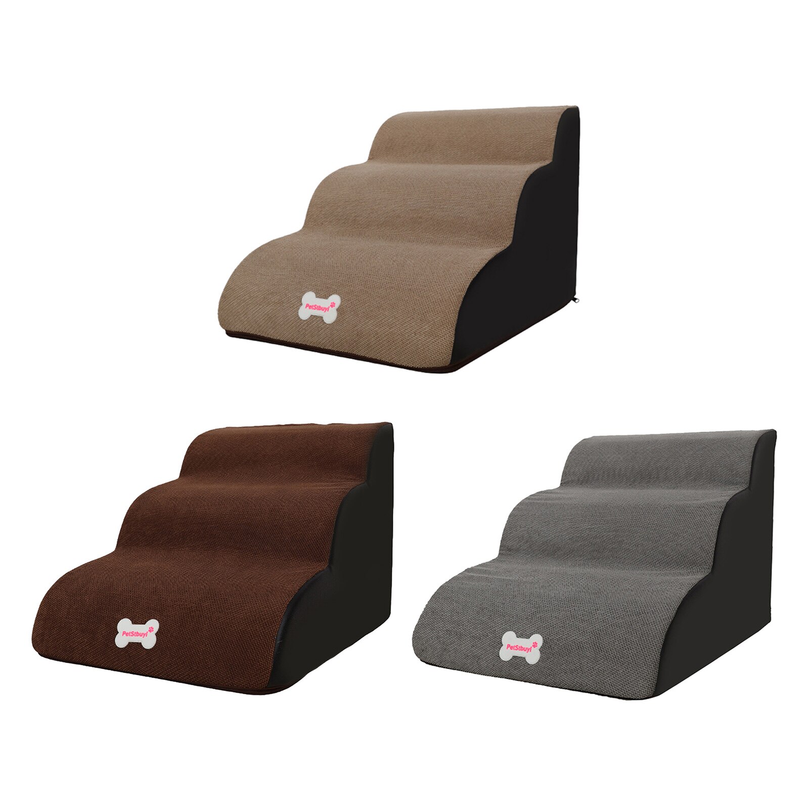 Pet Stairs for Dog and Cat Climbing Bed and Couch, Dog Steps 3 Step Ladder Staircase Indoor Ramp Corduroy Washable