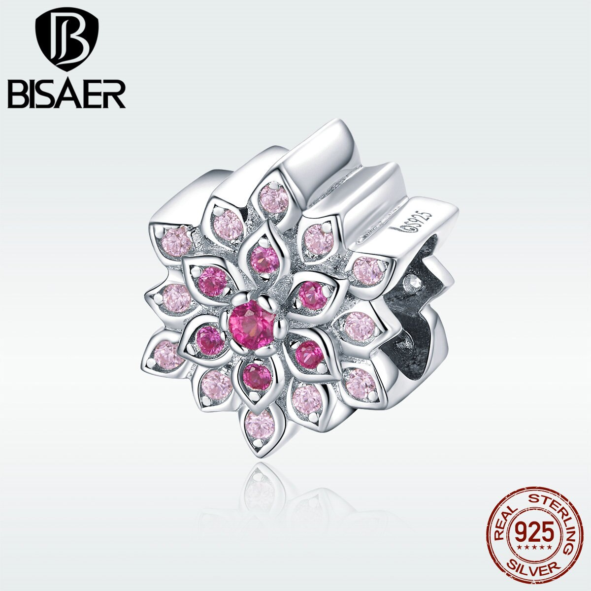 BISAER Echt 925 Sterling Silber Rosa verrotten Lotus Blume Perlen passen Reize Armbänder & Armreifen Sterling Silber Schmuck EFC038