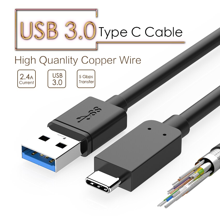 JianHan-Cable USB 3,0 tipo C de 5Gbps, Cargador rápido, Cables tipo C para Xiaomi 4C Mi5 Samsung S8 Plus Huawei P9 LG G5 Oneplus 2 3