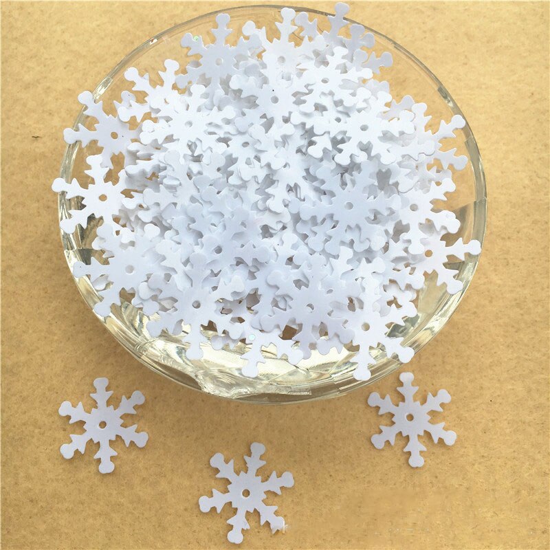 19mm sneeuwvlok vorm pailletten PVC Kerst decoratieve kralen 25 gram of ongeveer 400 stuks van kleuterschool DIY materiaal