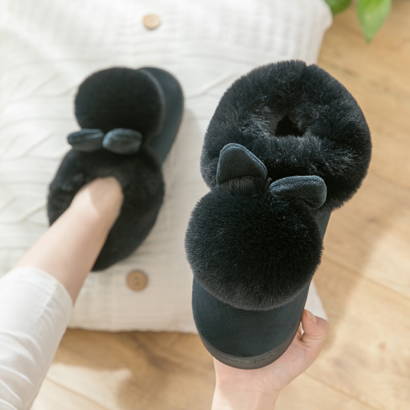 Herfst Winter Katoen Slippers Bont Konijn Thuis Warme Dikke Bodem Indoor Katoen Schoenen Kat Slippers Dames Slippers Schattige Pluizige