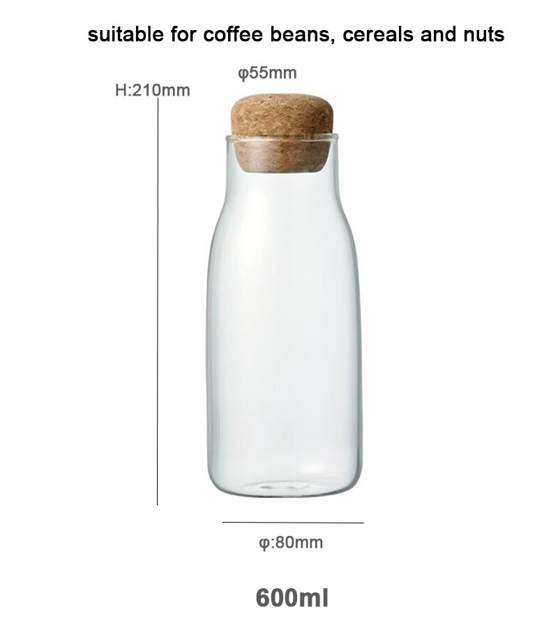 Glasforsegling krukke gennemsigtig kaffe opbevaring krukke kork husholdnings glas te køkken krukke glas forseglet tank glas mad opbevaring krukker: 600ml
